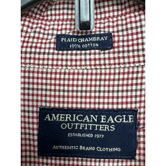 American Eagle Outfitters Men’s Shirt XXL Plaid Chambray Long Sleeve Button - Picture 5 of 11